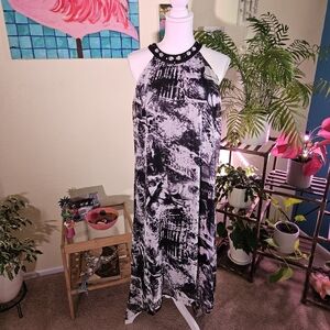 Papillon Black & White Printed Halter Maxi Dress